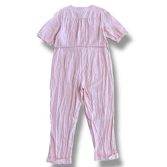 Madewell Linen Blend Button Front Jumpsuit Pink Short Sleeve Pockets Women’s XL - Picture 7 of 12
